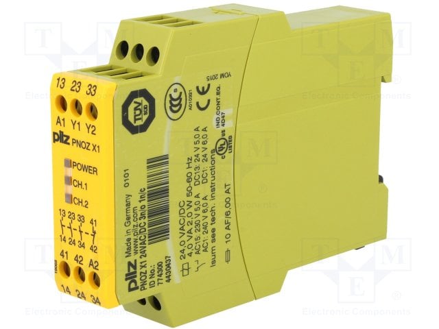 Relé de Seguridad 1 canal 3 NA 24V AC/DC 22.5mm terminales de tornillo Pilz 774300