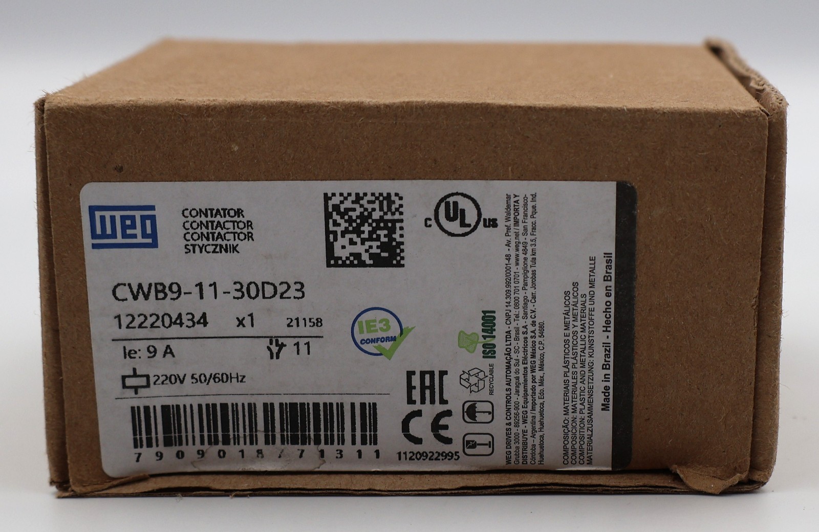 Contactor de Potencia 9A 220V 50/60Hz WEG CWB9-11-30D23 12220434