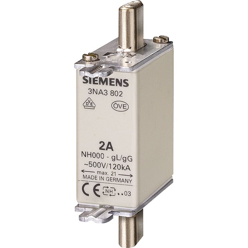 Fusible Eléctrico 125A 400VAC 250VDC Siemens 3NA3832-8 NH000