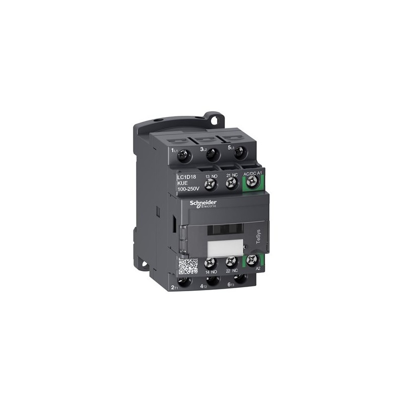 Contactor TeSys D 3P 18A AC-3 hasta 440V bobina 100-250V AC/DC Schneider Electric LC1D18KUE
